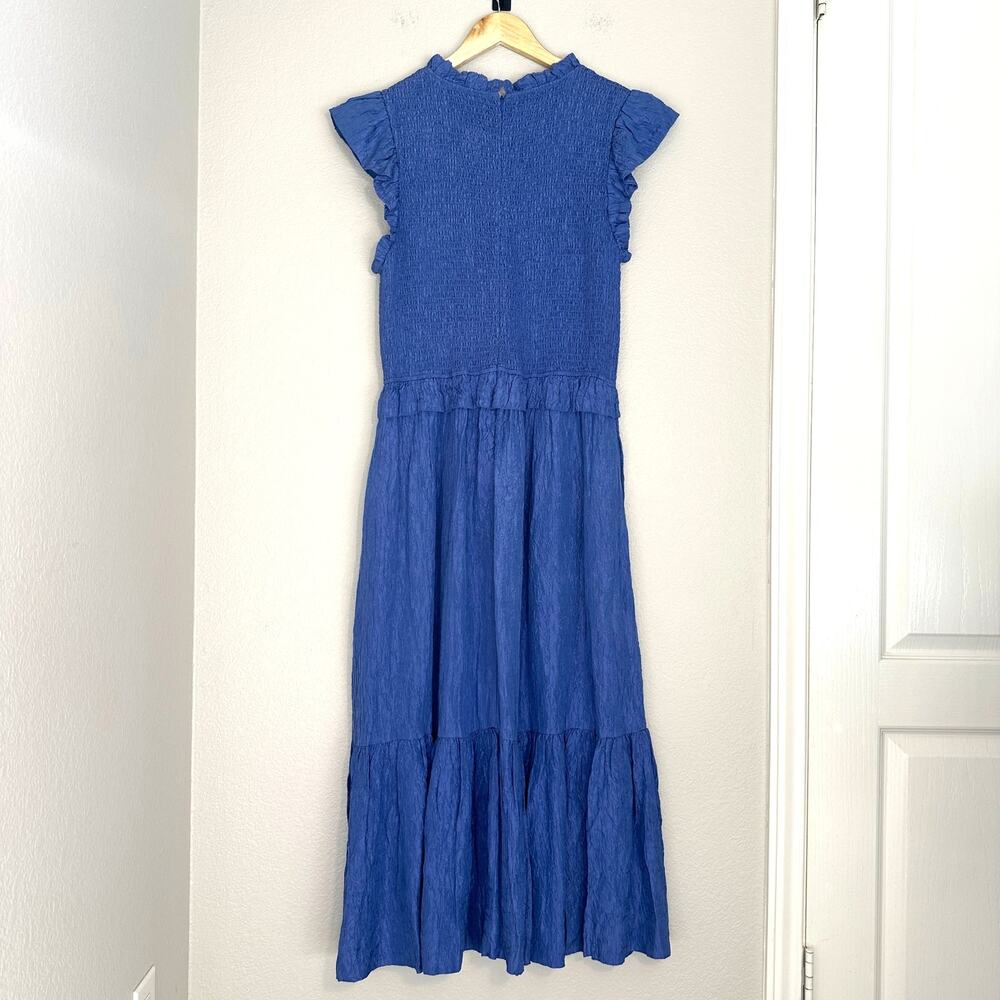 Sea New York‎ Blue Siya Dress, Silk, Smocked Midi Tiered, Spring, Resort, XL - Picture 5 of 13